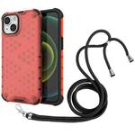 For iPhone 14 Lanyard Honeycomb Phone Case (Red)