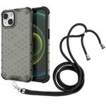 For iPhone 14 Lanyard Honeycomb Phone Case (Black)