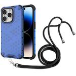 For iPhone 14 Pro Lanyard Honeycomb Phone Case(Blue)