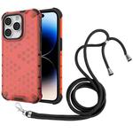 For iPhone 14 Pro Lanyard Honeycomb Phone Case(Red)