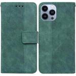 For iPhone 14 Pro Max Geometric Embossed Leather Phone Case (Green)