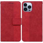 For iPhone 14 Pro Geometric Embossed Leather Phone Case(Red)