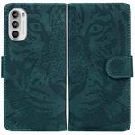 For Motorola Moto G52J Japan Version Tiger Embossing Pattern Horizontal Flip Leather Phone Case(Green)