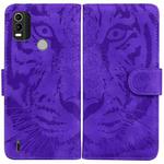 For Nokia C21 Plus Tiger Embossing Pattern Horizontal Flip Leather Phone Case(Purple)