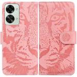 For OnePlus Nord 2T Tiger Embossing Pattern Horizontal Flip Leather Phone Case(Pink)