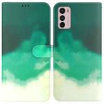 For Motorola Moto G42 Watercolor Pattern Horizontal Flip Leather Phone Case(Cyan Green)