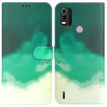 For Nokia C21 Plus Watercolor Pattern Horizontal Flip Leather Phone Case(Cyan Green)