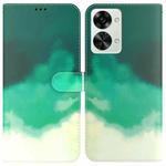 For OnePlus Nord 2T Watercolor Pattern Horizontal Flip Leather Phone Case(Cyan Green)