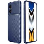 For Xiaomi Poco M4 5G Precise Hole Carbon Fiber Texture Shockproof TPU Phone Case(Blue)