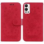 For Infinix Hot 12 Butterfly Rose Embossed Leather Phone Case(Red)