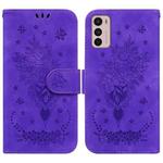 For Motorola Moto G42 Butterfly Rose Embossed Leather Phone Case(Purple)