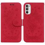 For Motorola Moto G52J Japan Version Butterfly Rose Embossed Leather Phone Case(Red)