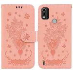 For Nokia C21 Plus Butterfly Rose Embossed Leather Phone Case(Pink)