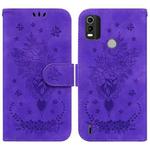 For Nokia C21 Plus Butterfly Rose Embossed Leather Phone Case(Purple)