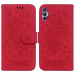 For Tecno Spark 8 Pro Butterfly Rose Embossed Leather Phone Case(Red)