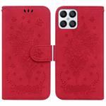 For Honor X8 Butterfly Rose Embossed Leather Phone Case(Red)