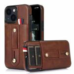 For iPhone 13 mini Wristband Kickstand Wallet Leather Phone Case (Brown)