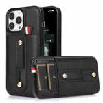 For iPhone 13 Pro Wristband Kickstand Wallet Leather Phone Case (Black)
