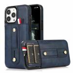 For iPhone 13 Pro Wristband Kickstand Wallet Leather Phone Case (Blue)