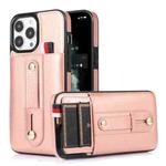 For iPhone 13 Pro Wristband Kickstand Wallet Leather Phone Case (Rose Gold)
