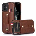 For iPhone 12 mini Wristband Kickstand Wallet Leather Phone Case (Brown)