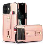 For iPhone 12 mini Wristband Kickstand Wallet Leather Phone Case (Rose Gold)