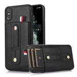 For iPhone X / XS Wristband Kickstand Wallet Leather Phone Case(Black)