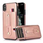 For iPhone X / XS Wristband Kickstand Wallet Leather Phone Case(Rose Gold)
