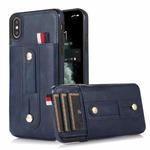 For iPhone XR Wristband Kickstand Wallet Leather Phone Case(Blue)