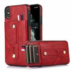 For iPhone XR Wristband Kickstand Wallet Leather Phone Case(Red)