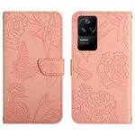 For Xiaomi Poco F4 5G Skin Feel Butterfly Peony Embossed Leather Phone Case(Pink)