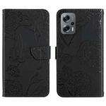 For Xiaomi Poco X4 GT Skin Feel Butterfly Peony Embossed Leather Phone Case(Black)