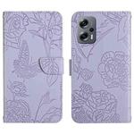 For Xiaomi Poco X4 GT Skin Feel Butterfly Peony Embossed Leather Phone Case(Purple)