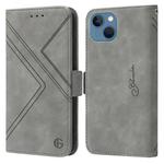 For iPhone 14 / 13 RFID Geometric Line Flip Leather Phone Case(Grey)