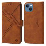 For iPhone 14 Plus RFID Geometric Line Flip Leather Phone Case (Brown)