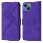 For iPhone 14 Plus RFID Geometric Line Flip Leather Phone Case (Purple)