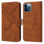 For iPhone 14 Pro RFID Geometric Line Flip Leather Phone Case(Brown)