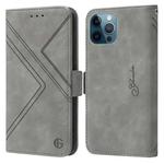 For iPhone 14 Pro RFID Geometric Line Flip Leather Phone Case(Grey)