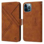For iPhone 14 Pro Max RFID Geometric Line Flip Leather Phone Case (Brown)