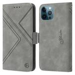 For iPhone 14 Pro Max RFID Geometric Line Flip Leather Phone Case (Grey)