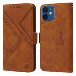 For iPhone 13 mini  / 12 mini RFID Geometric Line Flip Leather Phone Case(Brown)