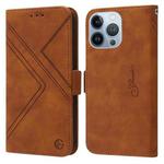 For iPhone 13 Pro RFID Geometric Line Flip Leather Phone Case(Brown)