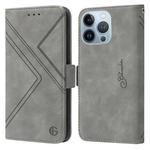 For iPhone 13 Pro RFID Geometric Line Flip Leather Phone Case(Grey)