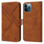 For iPhone 13 Pro Max  / 12 Pro Max RFID Geometric Line Flip Leather Phone Case(Brown)