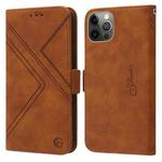 For iPhone 12 / 12 Pro RFID Geometric Line Flip Leather Phone Case(Brown)