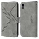 For iPhone XR RFID Geometric Line Flip Leather Phone Case(Grey)