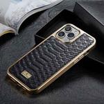 For iPhone 13 Fierre Shann Python Texture Electroplating PU Phone Case(Black)