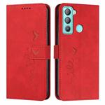 For Tecno POP 5 LTE Skin Feel Heart Pattern Leather Phone Case(Red)