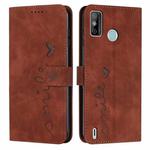 For Tecno Spark 6 Go/Spark Go 2020 Skin Feel Heart Pattern Leather Phone Case(Brown)