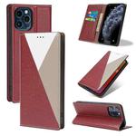 3-Splicing Flip Microfiber Leather Phone Case For iPhone 13 mini(Red Grey)